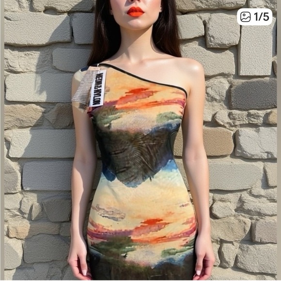 Only Dresses & Skirts - New ONLY Multicolor One Shoulder soft Dress with side hole size small
